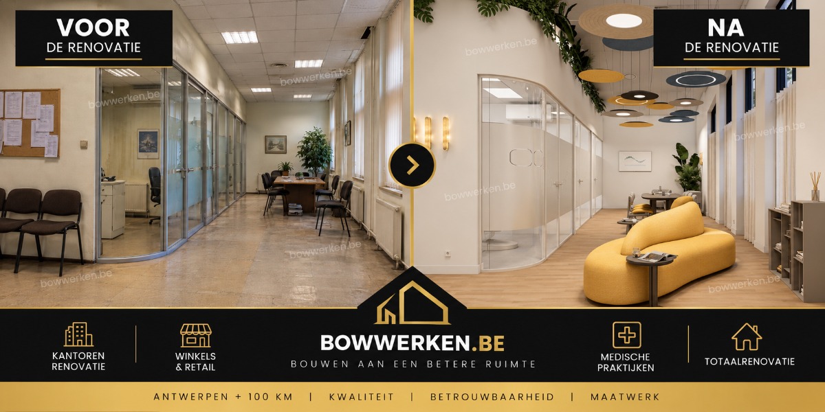 Kantoorrenovatie Antwerpen – moderne kantoorruimte | BOWWERKEN - BOWWERKEN project Kantoorrenovatie Antwerpen – moderne kantoorruimte | BOWWERKEN - kantoorrenovatie, kantoor project realisatie door BOWWERKEN