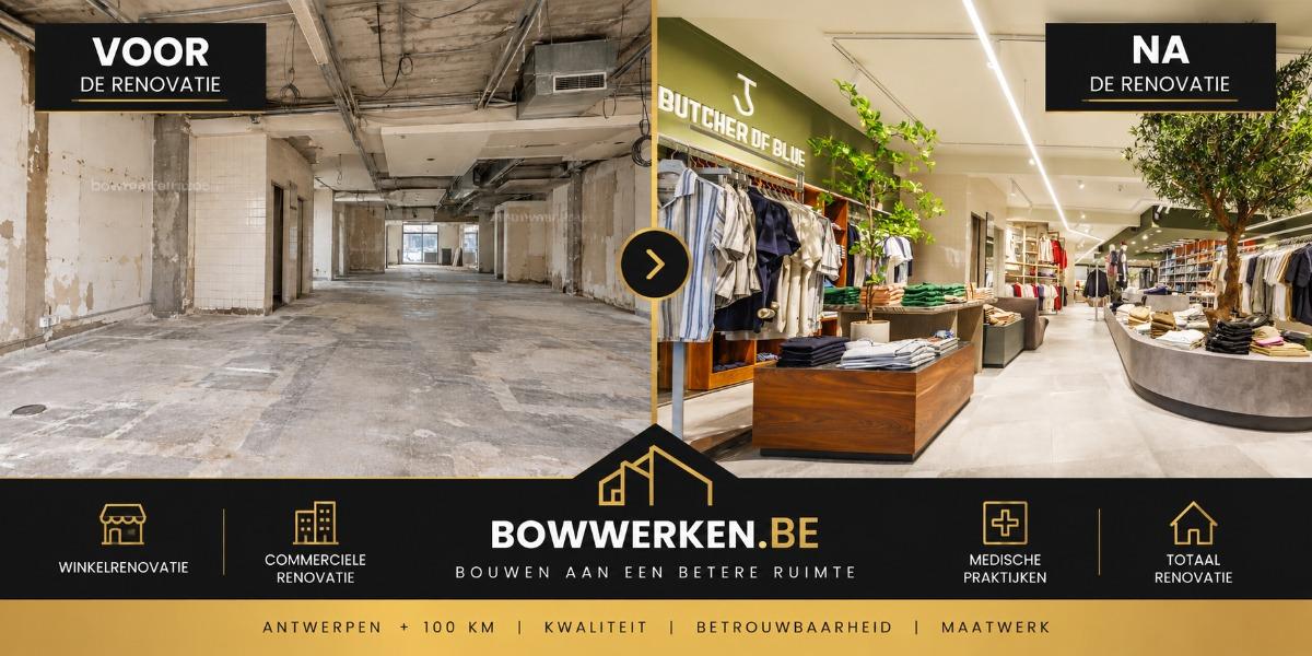 Winkelrenovatie Antwerpen – moderne commerciële ruimte | BOWWERKEN in Sint-Jans-Molenbeek – realisatie van BOWWERKEN